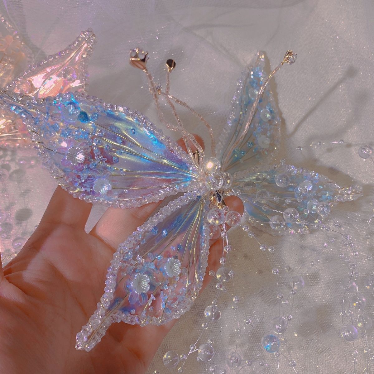 汉服发夹造花液蝴蝶结发夹后压立体lolita古风仿真翅膀对夹发饰品