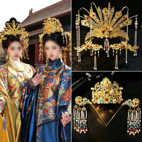 京城贵女明制烧蓝发冠秀禾服冠新娘婚嫁奢华汉服凤冠头饰中式婚礼