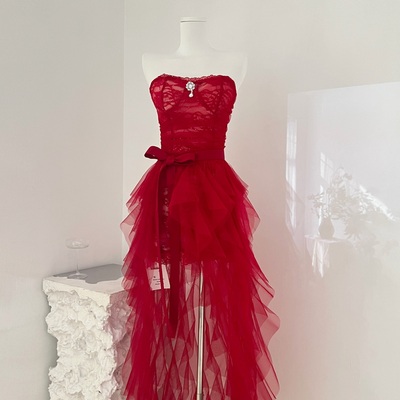 Catyears猫年 挚爱幻想长款圣诞主题套裙 复古蕾丝包臀裙+拖尾