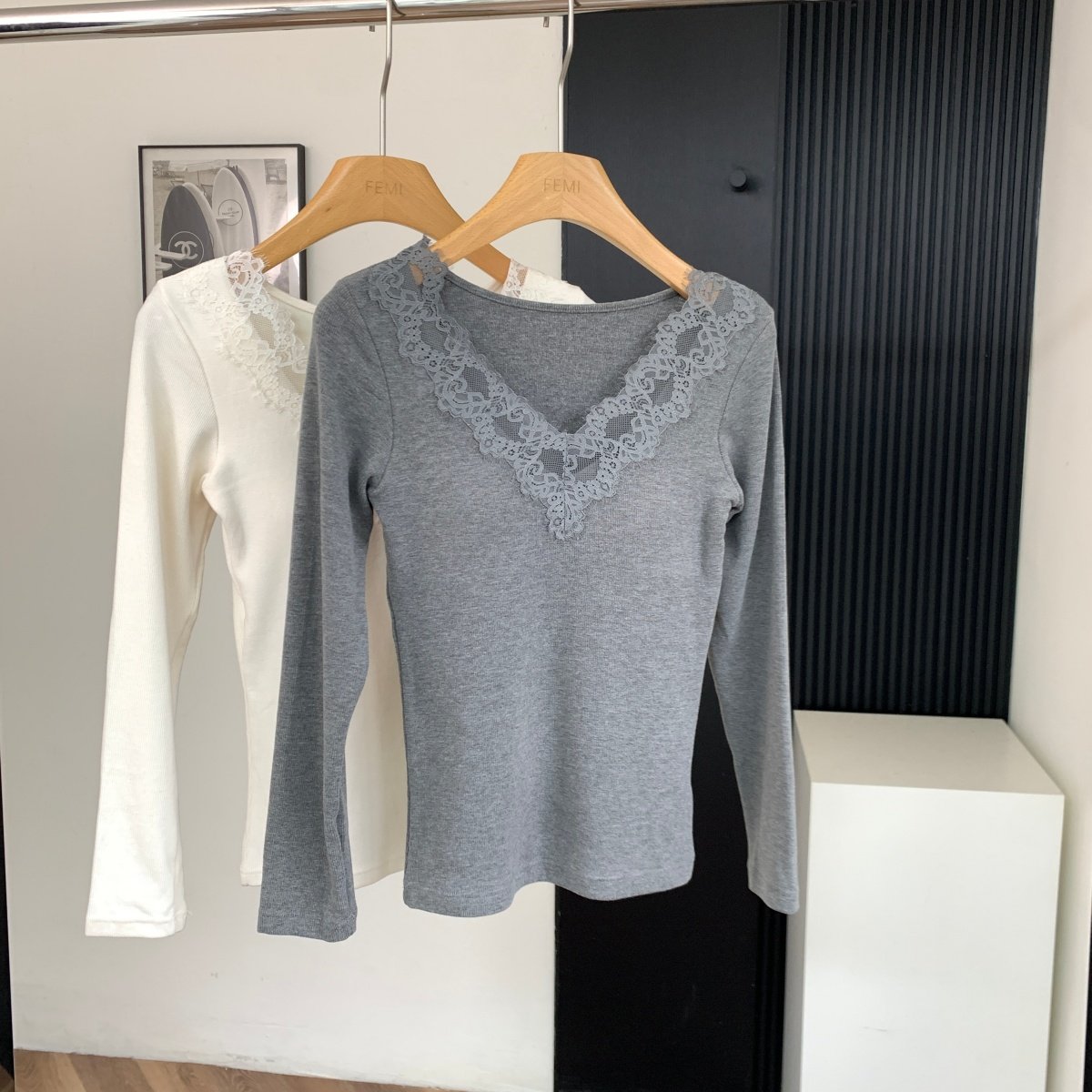 NAOAO 悸动的心 巨百搭超亲肤长袖蕾丝内搭打底自带胸垫