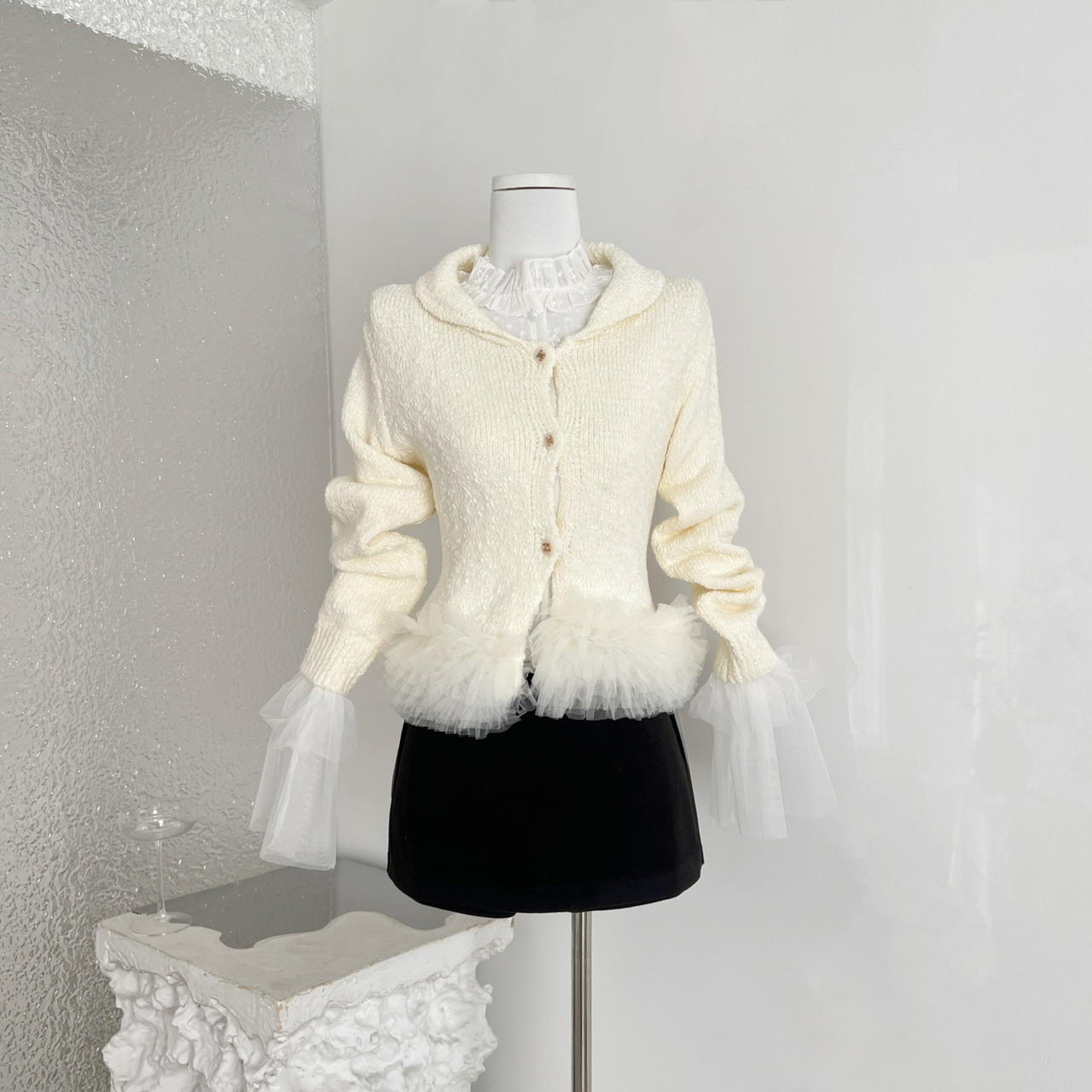 迟伞伞 月光雪落 节日战袍手工马海羊毛开衫衬衫套装