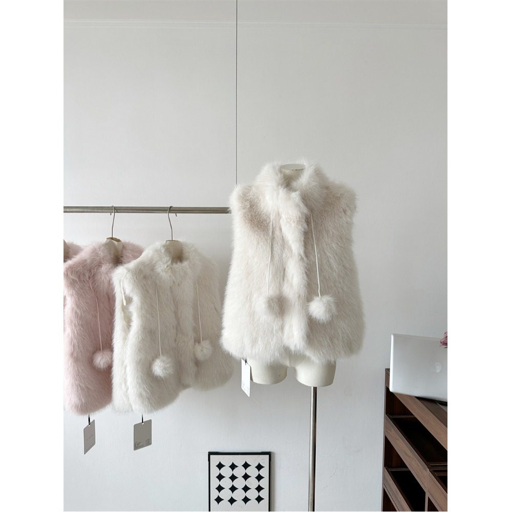 JMSHOP 朝雾纱雪 cashmere山羊绒皮草女冬静奢感短款毛毛马甲