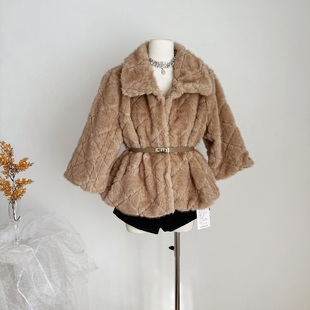 SX善喜丹麦进口紫标翻领七分袖皮草外套女高奢洋气时尚宽松冬