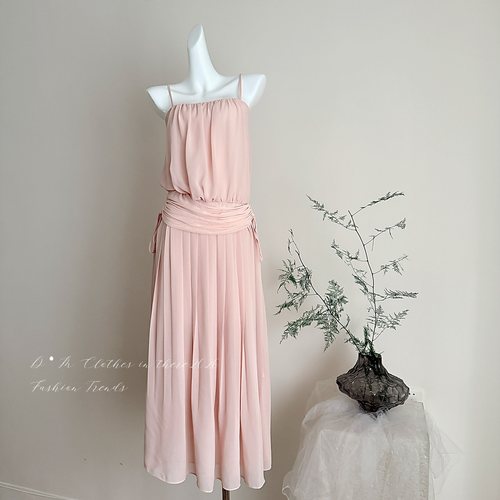 CloudSweet白云甜 维多利亚 设计感抽褶吊带连衣裙夏海边度假裙