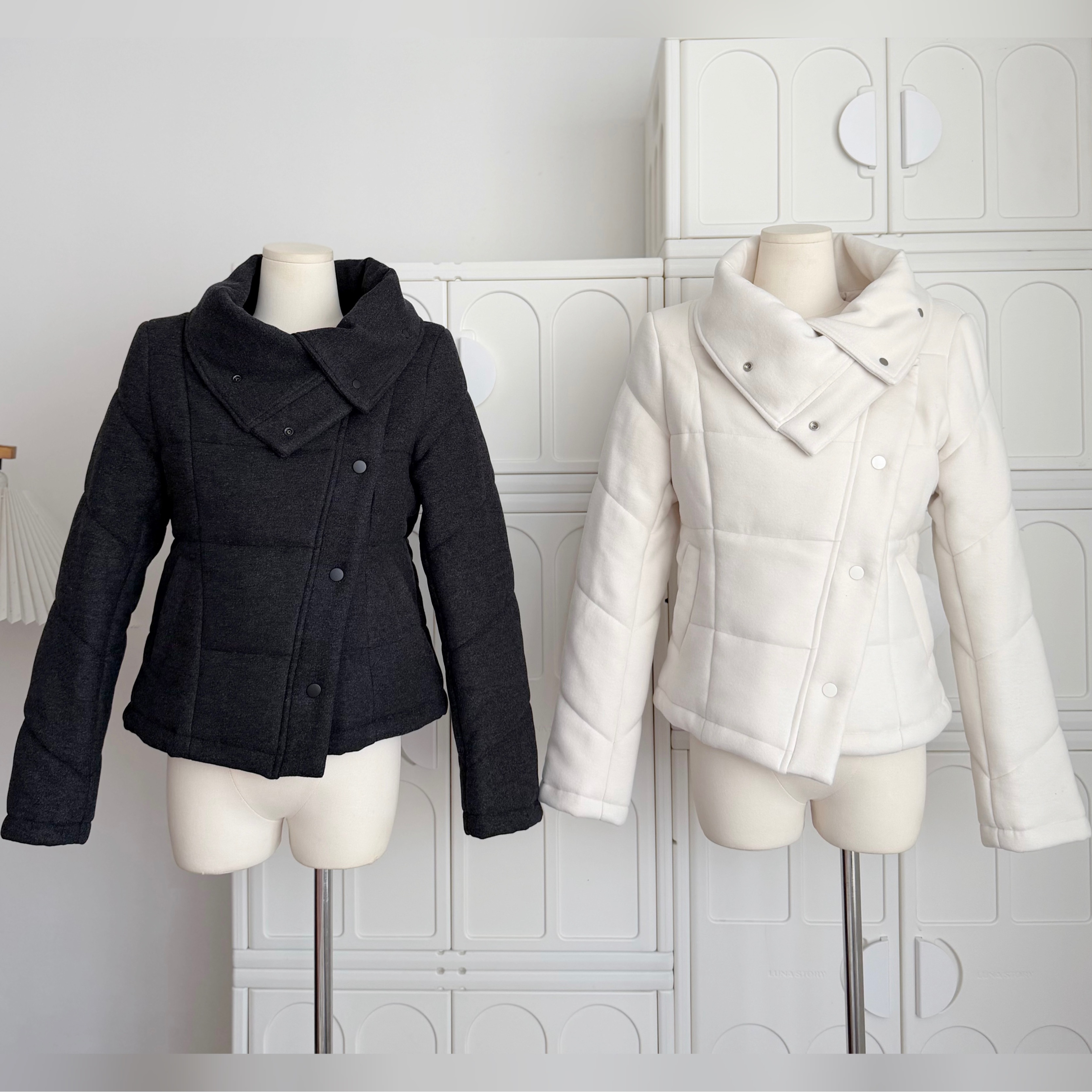 Wuuus乖乖小囡双层保暖 德绒自发热棉服女冬高领防风机车外套