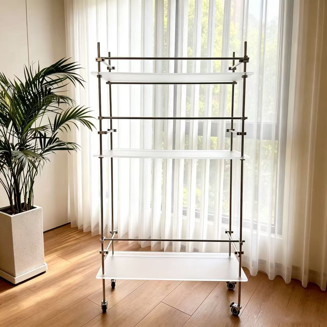 DIY定制实心不锈钢光轴亚克力花架蝴蝶兰彩叶芋可移动置物架推车图片