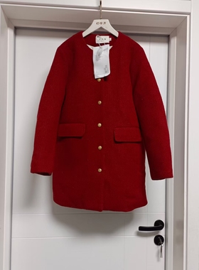 红色新年款加厚羽绒服女士中长款L码胸围106长80适合90-125斤