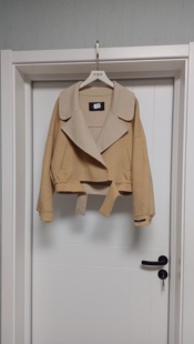 s码 收腰羊毛毛呢外套女款 胸围120长55 毛呢宽松短款 大翻领黄色冬季