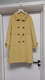 羊毛+羊驼绒双面毛呢外套女2025年大衣中长款黄色八粒扣