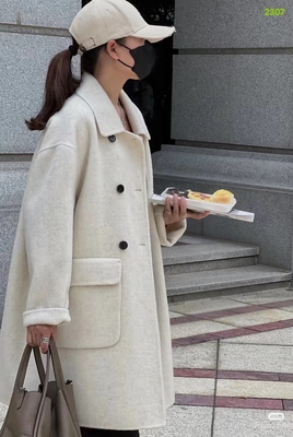 高端双面羊绒大衣女秋冬季2025年新款韩系小个子白色羊毛呢外套潮