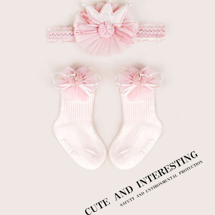 婴儿袜子春秋纯棉薄款女童袜新款公主宝宝花边点胶防滑中筒短袜