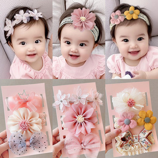 新生儿发带女宝宝满月婴儿可爱护囟门头花发饰拍照发箍周岁蝴蝶结
