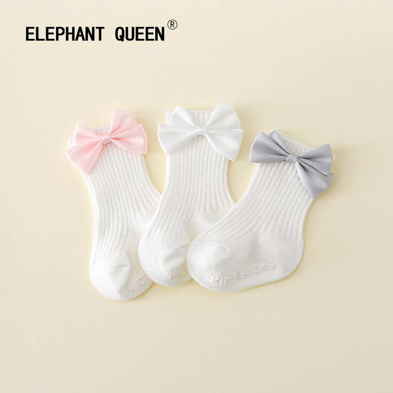 女童中筒袜春秋女孩儿童袜子薄款双层蝴蝶结休闲公主风宝宝中筒袜