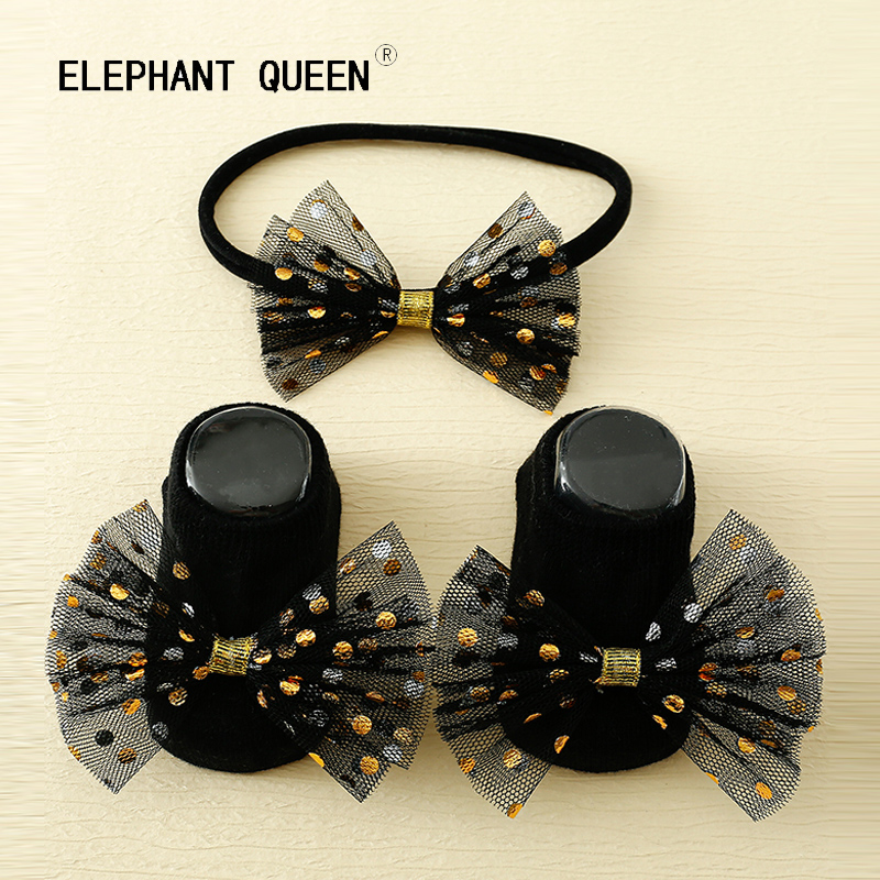 韩版女宝宝护囟门帽发带袜子套装