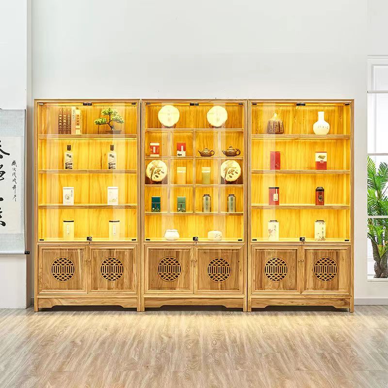 茶叶玻璃展示柜茶叶柜新中式货架博古架多宝阁茶室茶叶茶具实木柜图片