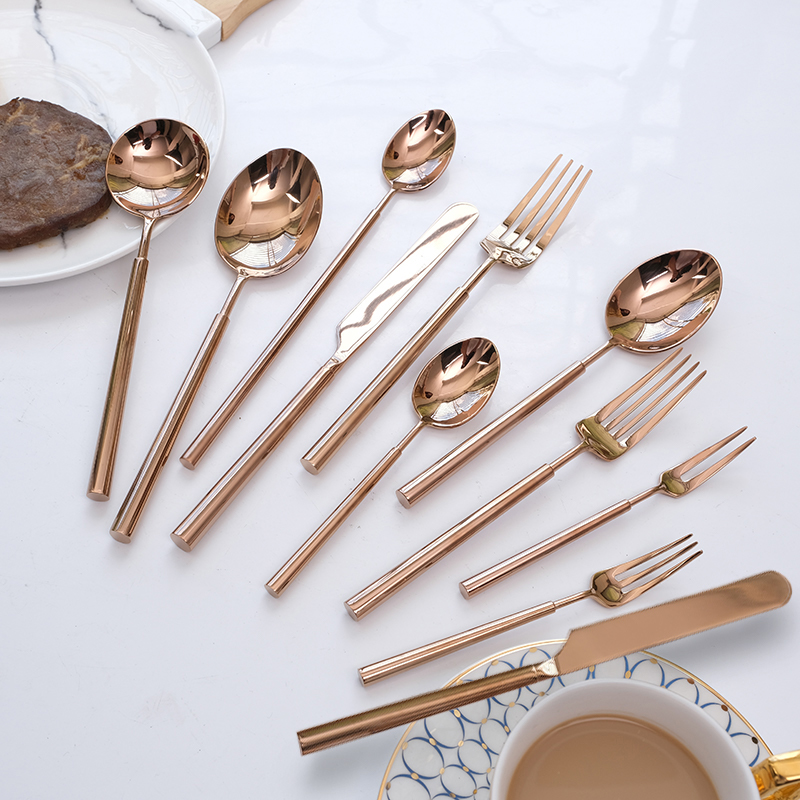 北欧ins风玫瑰金叉勺西餐牛排刀