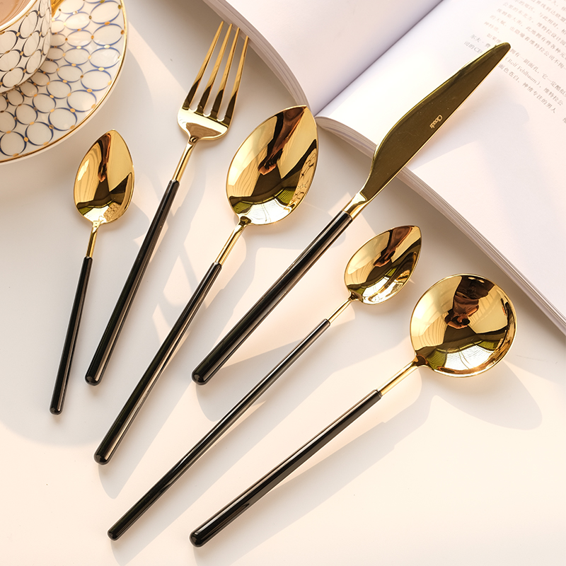圆柄黑金304不锈钢刀叉勺