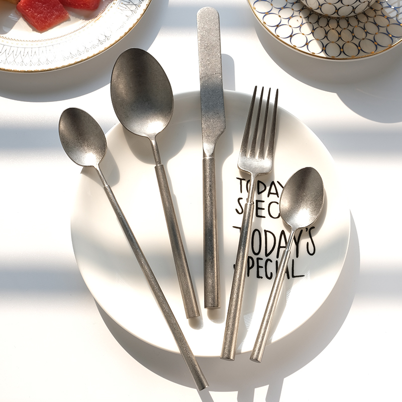 做旧哑光304不锈钢圆柄汤勺子