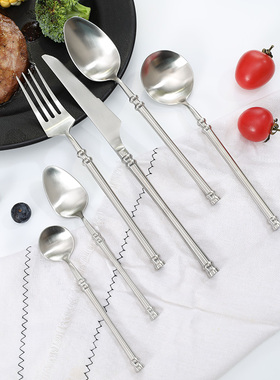 东方明珠304不锈钢拉丝黑色刀叉勺四件套西餐餐具套装哑光汤勺子