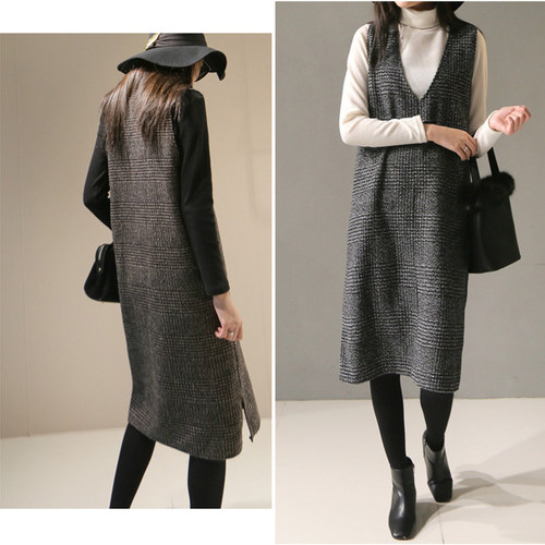 胖mm背心裙毛呢宽松无袖连衣裙