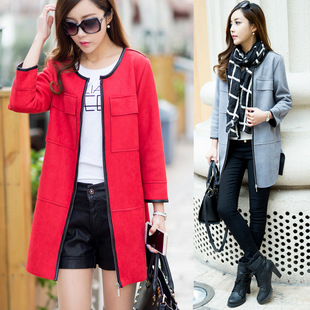 女装 大码 鹿皮绒女式 风衣胖MM七分袖 显瘦外套潮 2025春季 中长款 新款