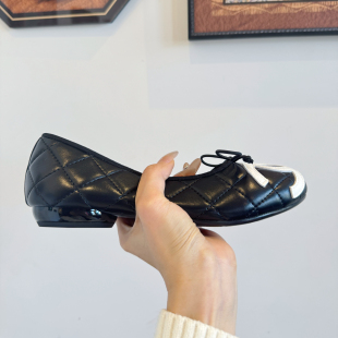 女菱格平底真皮单鞋 蝴蝶结康鹏芭蕾鞋 中古小香风新款 2026早春韩版