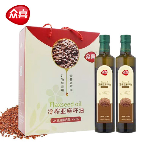 众喜亚麻籽油500ml*2瓶礼盒装