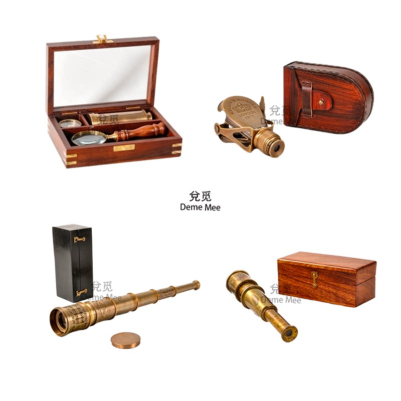 复古黄铜伸缩望远镜桌面摆件