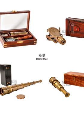 复古黄铜伸缩望远镜桌面摆件