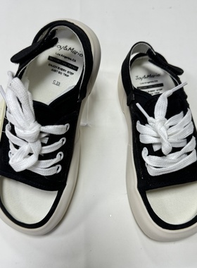 JM快乐玛丽夏季露脚趾帆布拖鞋童鞋休闲外穿简约厚底一字拖97191D