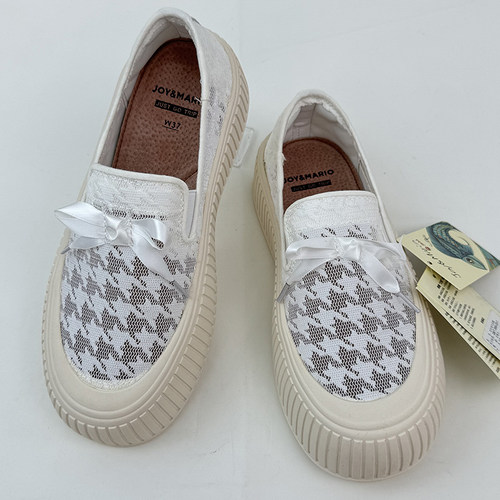 J&M/快乐玛丽夏季厚底增高休闲单鞋百搭一脚蹬透气网面懒人鞋布鞋