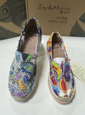 jm快乐玛丽女鞋夏季松糕厚底时尚印花休闲鞋帆布鞋草编渔夫鞋239W