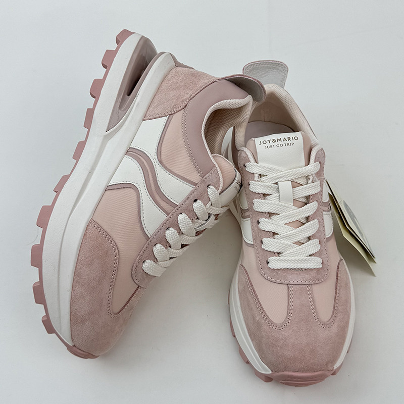JM快乐玛丽 秋季厚底增高时尚休闲鞋 运动舒适粉色德训鞋低帮女鞋