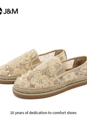 J&M/快乐玛丽2025年春夏小香风花朵浅口透气镂空单鞋渔夫鞋69255W