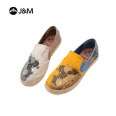 快乐玛丽 2025年夏季 涂鸦平底一脚蹬休闲帆布鞋 J&M 软底舒适男鞋