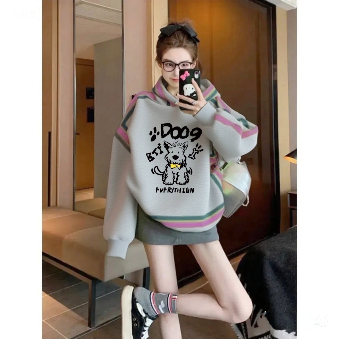 灰色连帽卫衣女2025新款