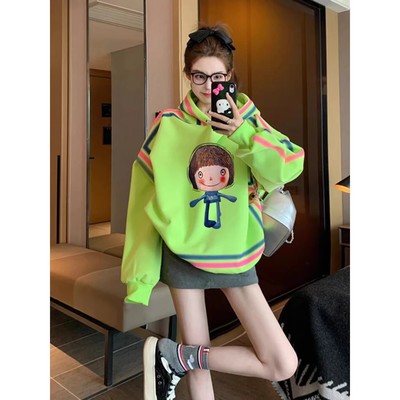 绿色连帽卫衣女2025春秋新款
