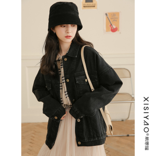 黑色牛仔外套女2026春新款韩版宽松大码工装中长款上衣褂子潮酷