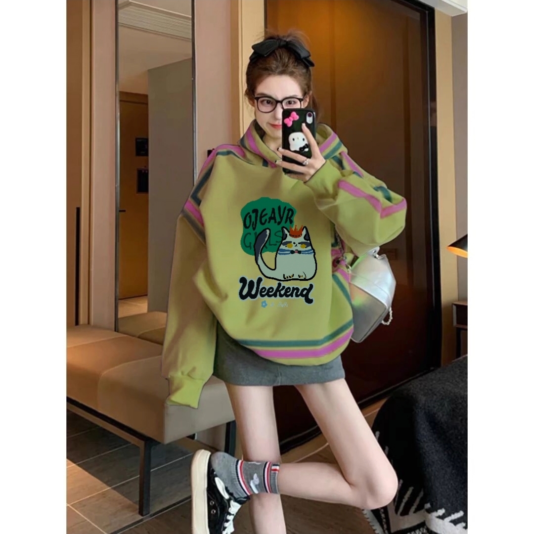 绿色连帽春秋卫衣女2025新款