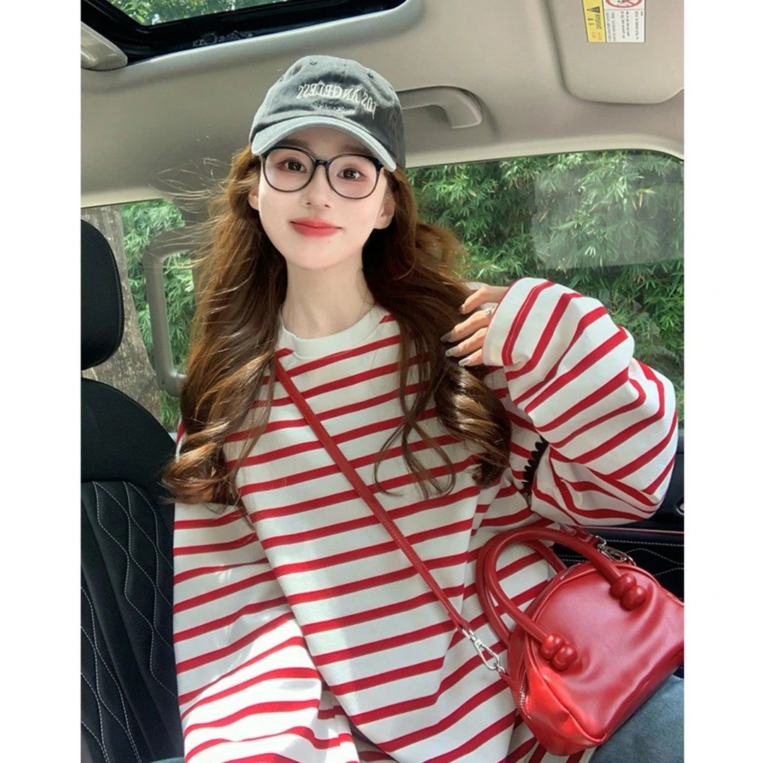 条纹长袖t恤女春季2025新款