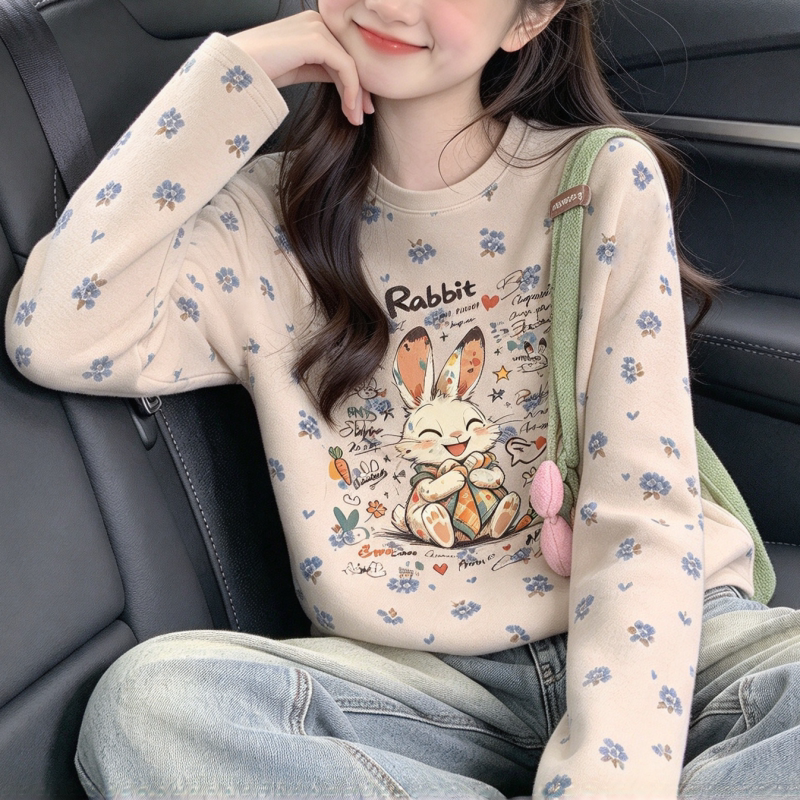2026新款女童磨绒长袖卡通T恤