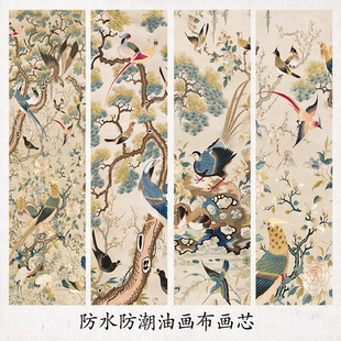 中古风长条竖版背胶可自粘油画布隔断柜门玄关防水防潮可替换画芯