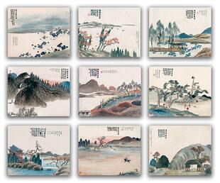 齐白石石门二十四景精修画芯客厅走廊墙画挂画无框画防水自粘画芯