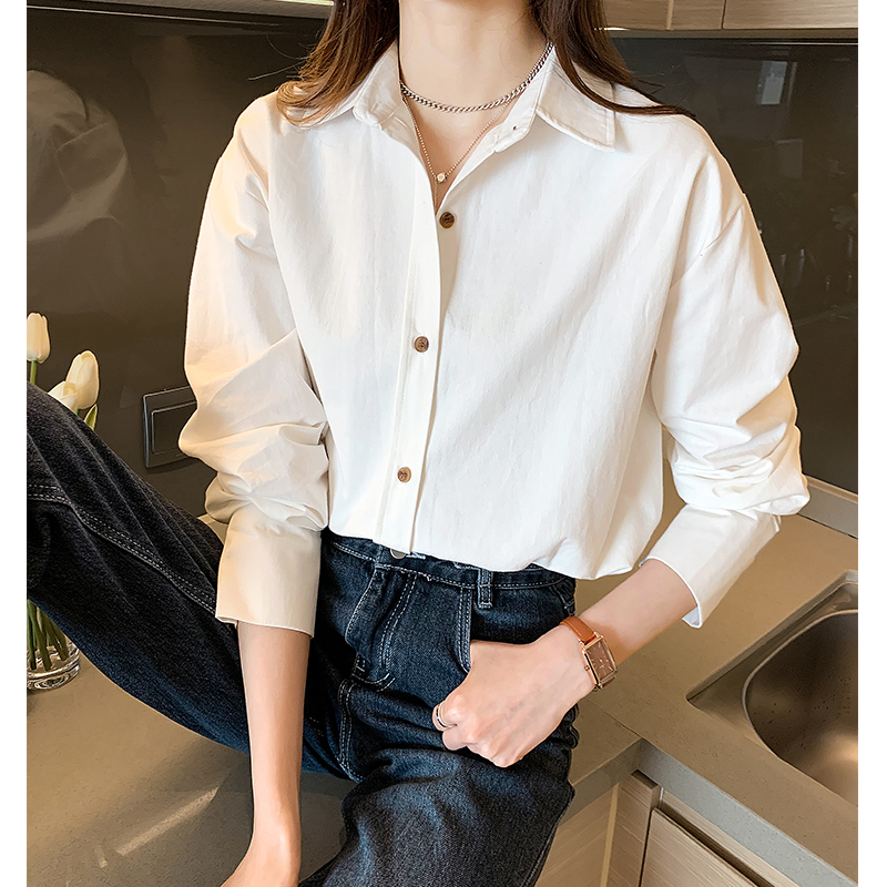 White shirt women's early spring new Korean version design sense minority coat loose folding wear professional shirt bottom coat