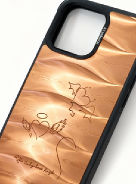 铝合金晕染橙色渐变爱心适用iPhone15 Pro max和iPhone16 pro手机壳高级感防摔硬壳时尚