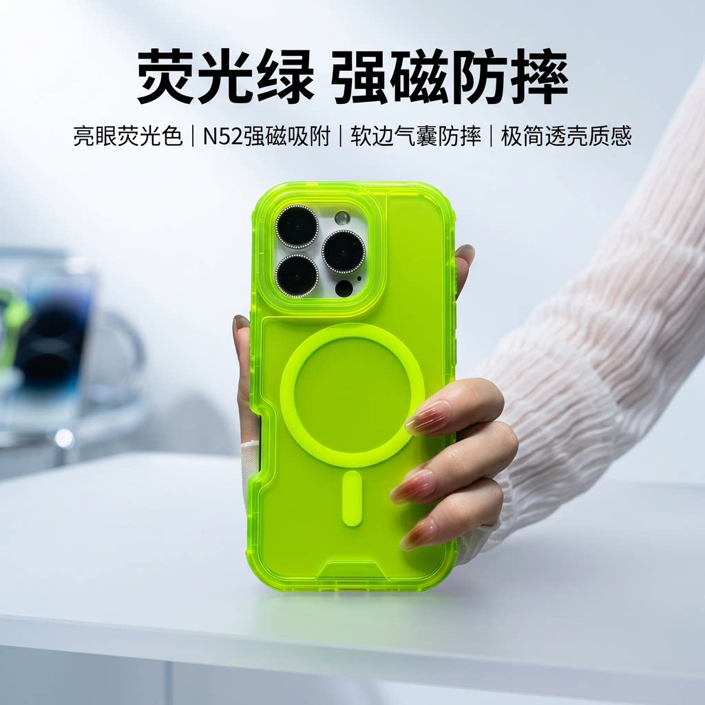 荧光绿三合一适用苹果16promax手机壳肤感i磨砂17pro新款magsafe磁吸iPhone15pro全包防摔14p