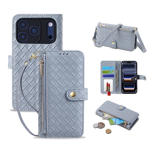 适用于iphone18pro max/17pro max编织纹斜挎包手机皮套苹果18pro/17pro翻盖插卡手机套苹果17拉链钱包手机壳