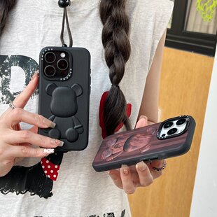 CAFAOU卡通立体3D木纹手感时尚熊适用iPhone17promax手机壳苹果16pro保护套13个性潮牌14防摔新款情侣创意软