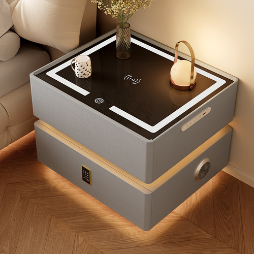 网红智能床头柜带密码锁实木家用卧室简约现代小户型床边柜灯一体