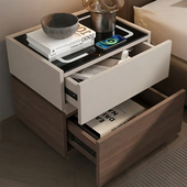 床头柜带指纹锁意式 极简卧室家用智能多功能轻奢高级感床边收纳柜